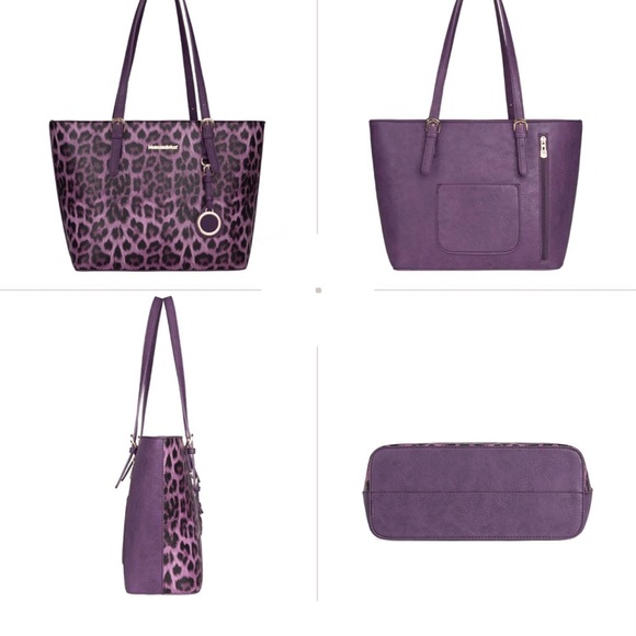 Purple Montana West Fashion 3 pcs Handbag Set girafe Print Tote Bag Conc… - Picture 3 of 4
